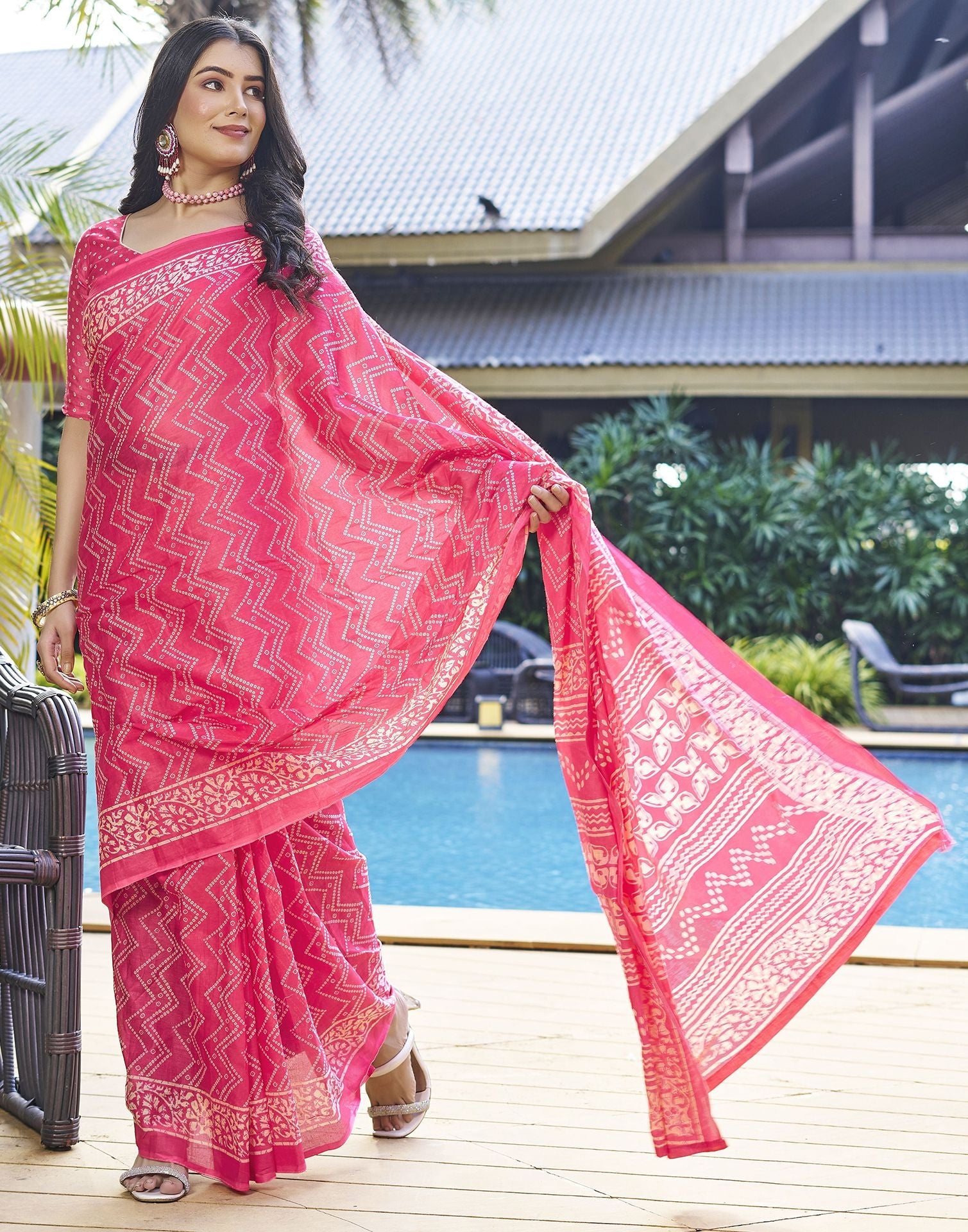 Ready to Wear Blush Pink Printed Cotton Saree