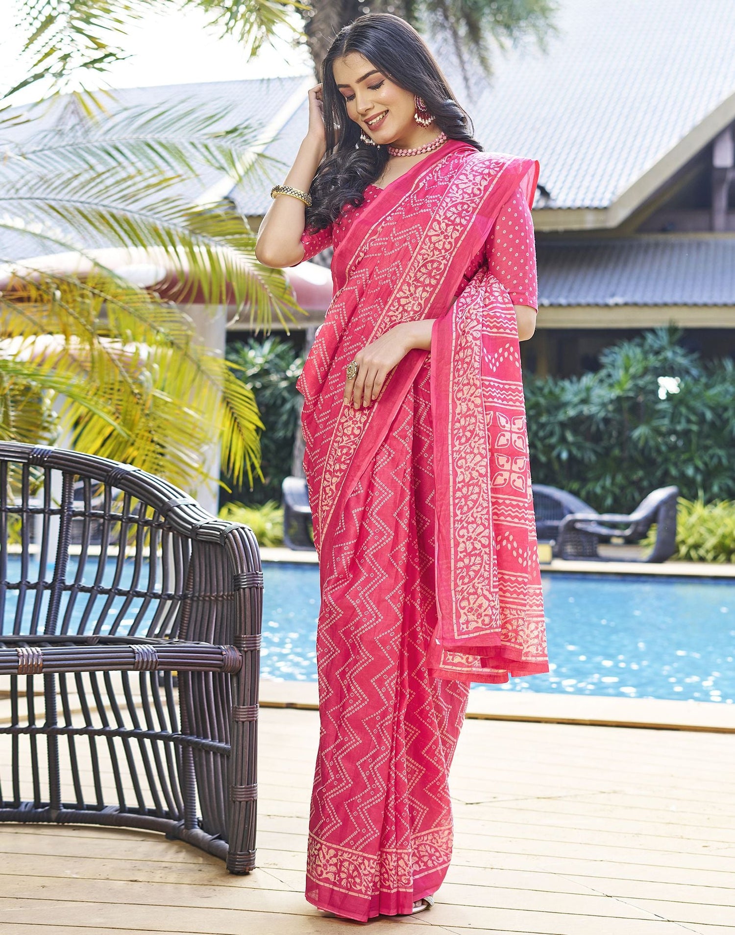 Ready to Wear Blush Pink Printed Cotton Saree