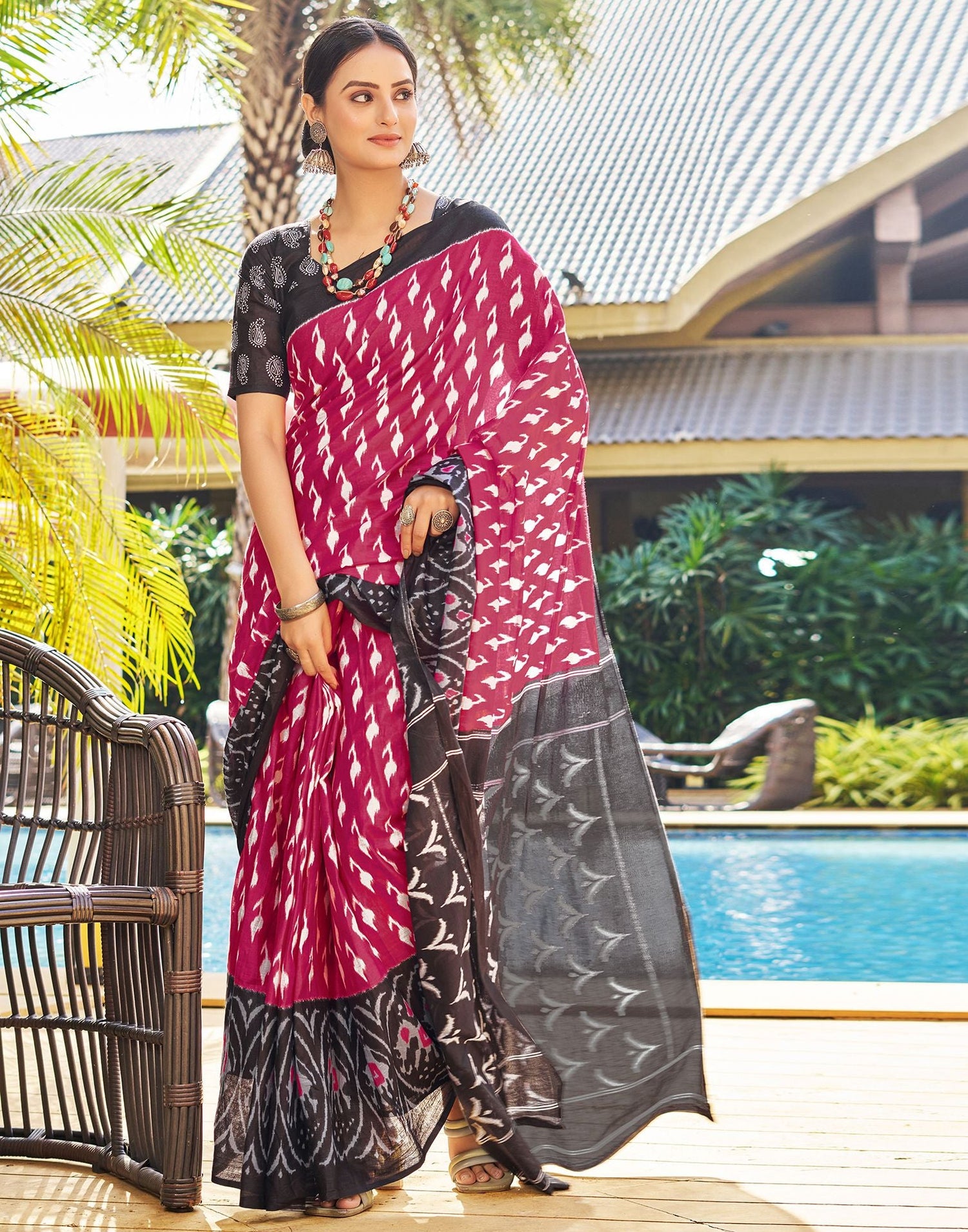 Ready to Wear Pink Printed Cotton Saree