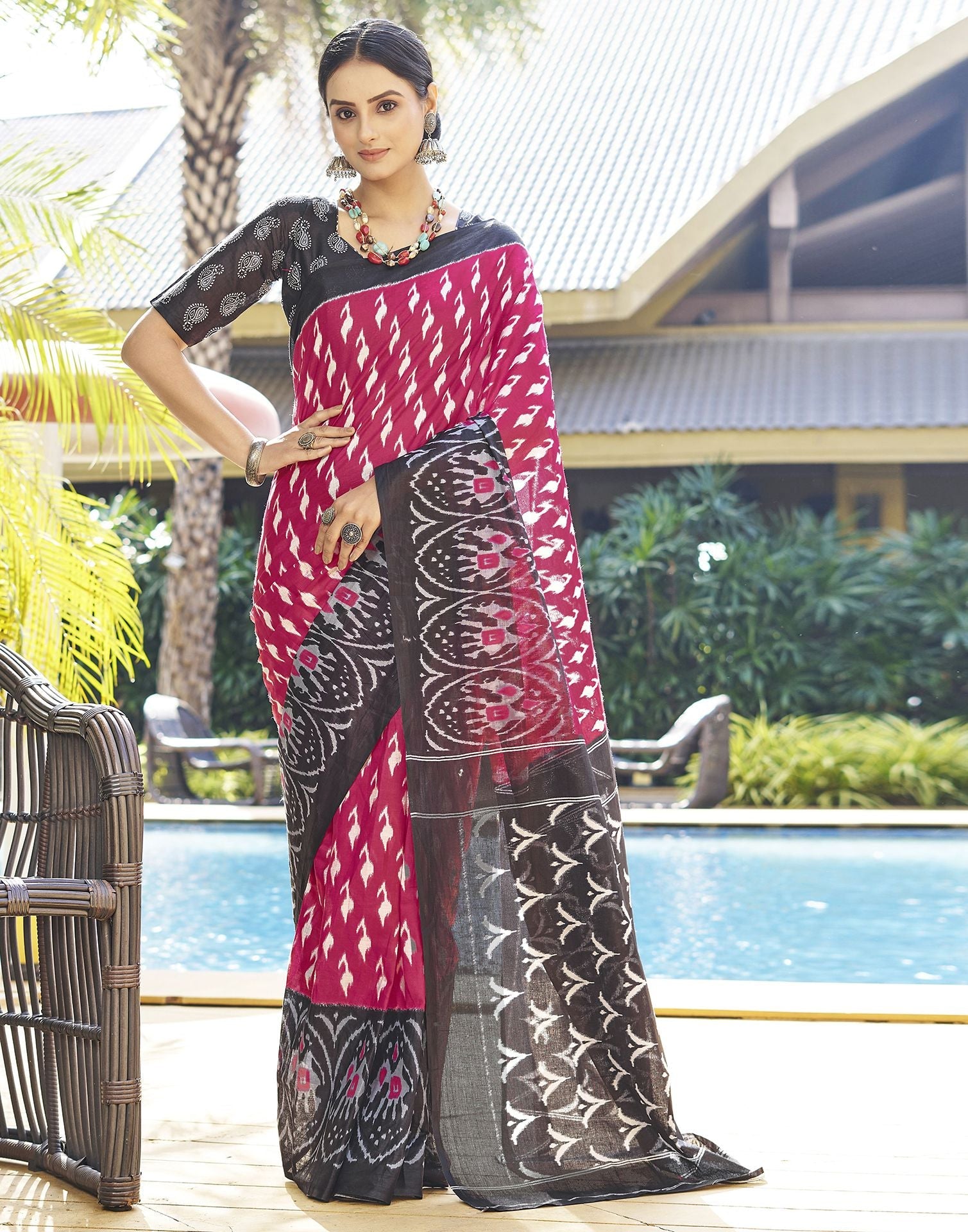 Ready to Wear Pink Printed Cotton Saree