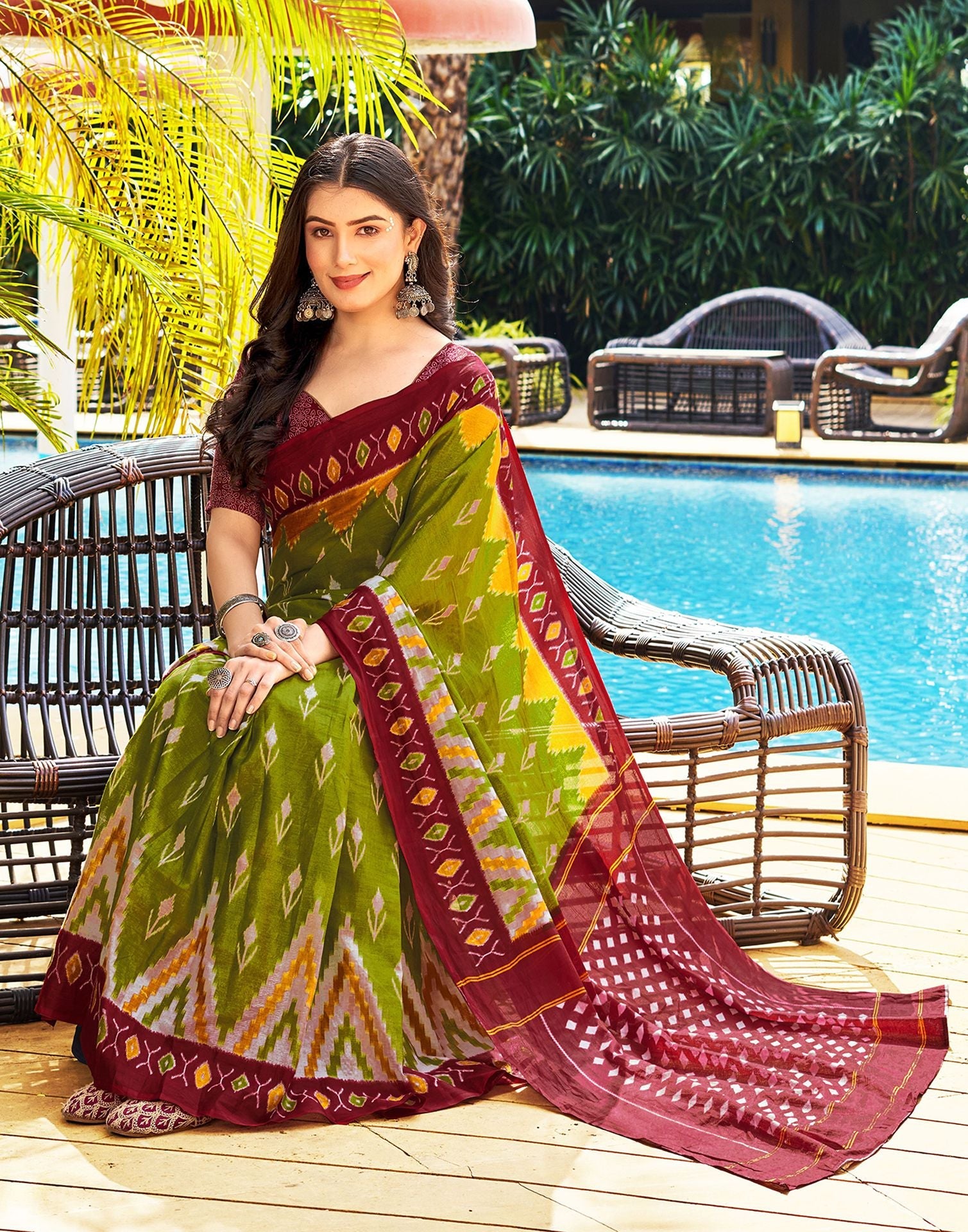 Ready to Wear Light Olive Green Printed Cotton Saree