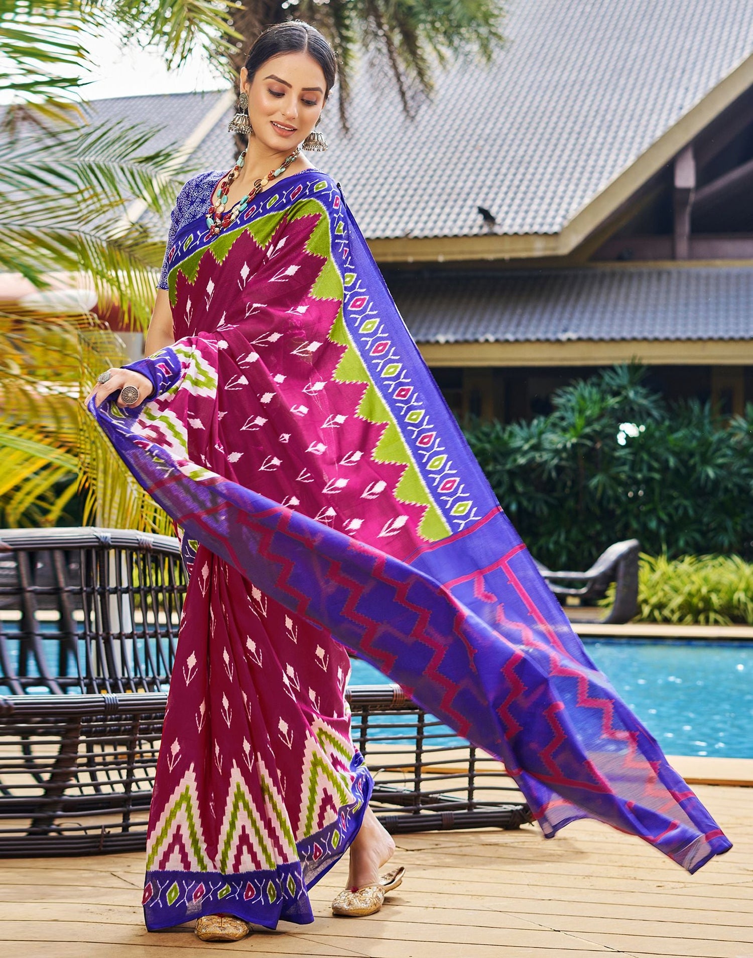 Ready to Wear Pink Printed Cotton Saree