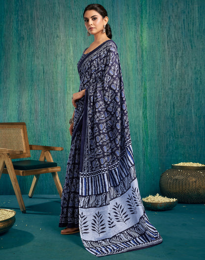 Ready to Wear Dark Blue Printed Cotton Saree