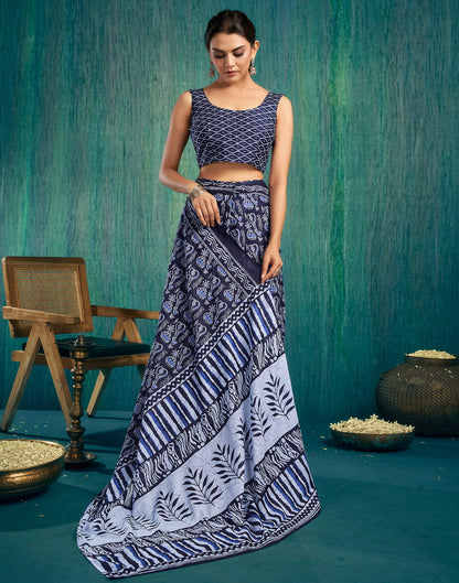 Ready to Wear Dark Blue Printed Cotton Saree