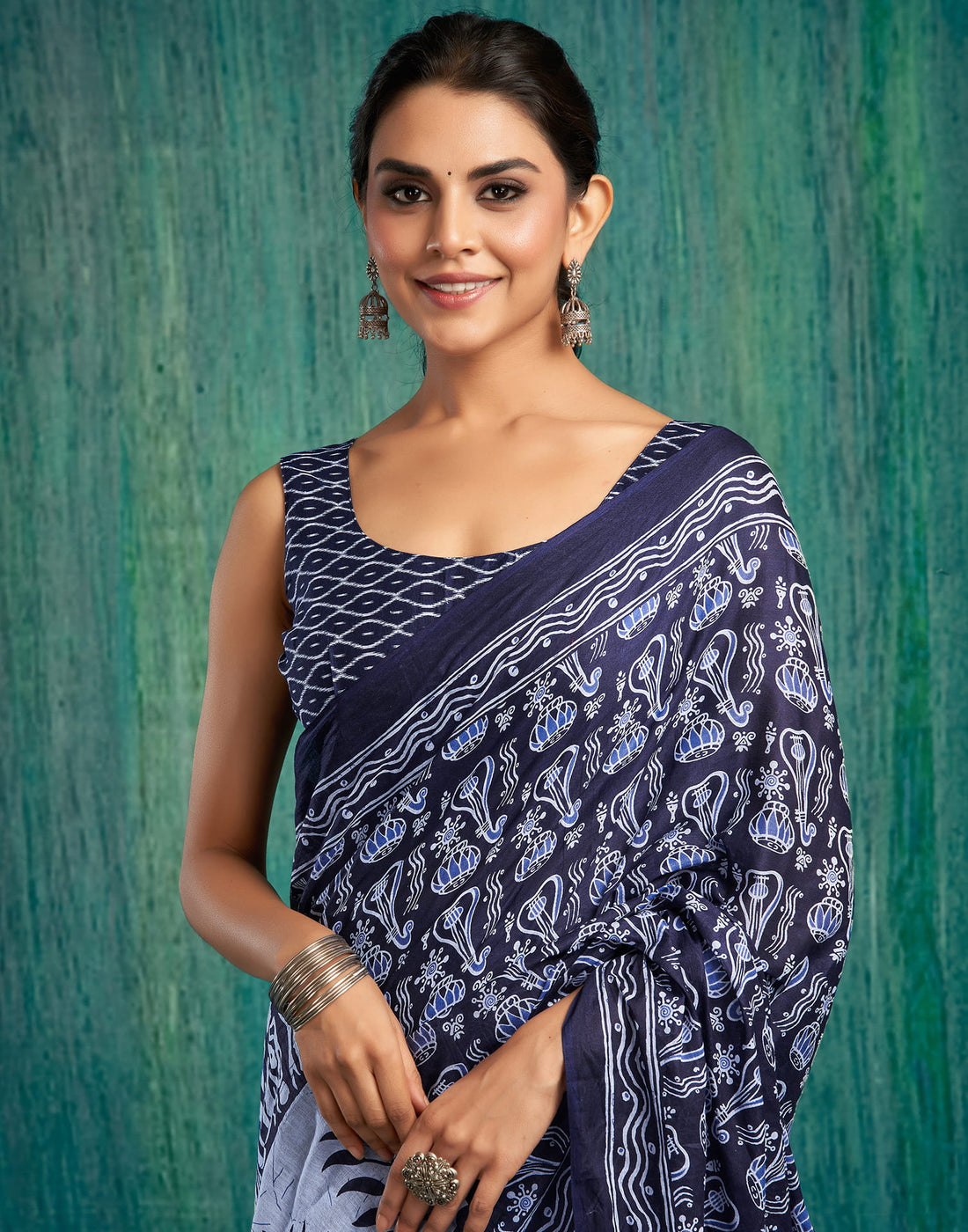 Ready to Wear Dark Blue Printed Cotton Saree