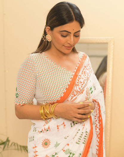 Ready to Wear White Printed Cotton Saree