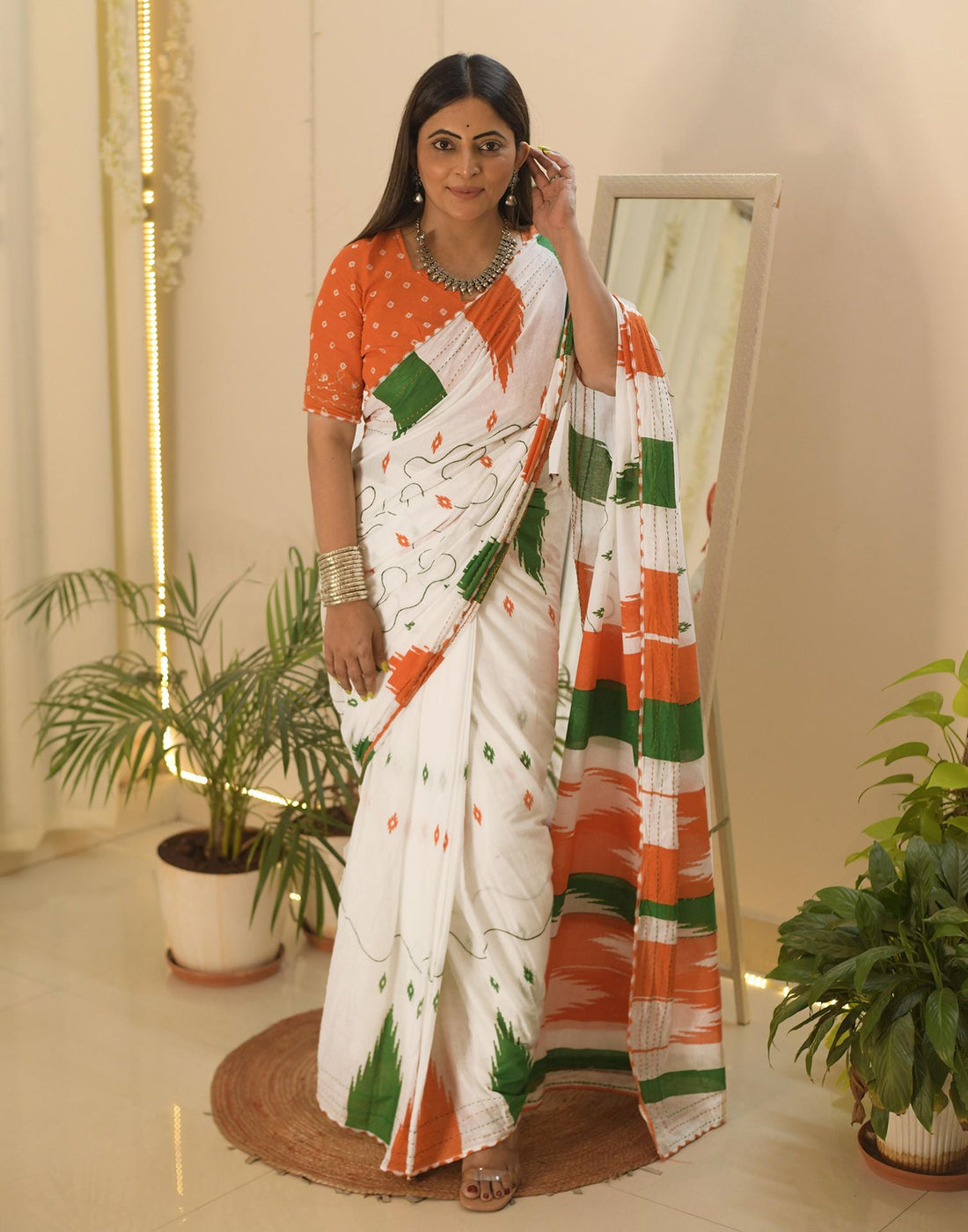 Ready to Wear White Printed Cotton Saree