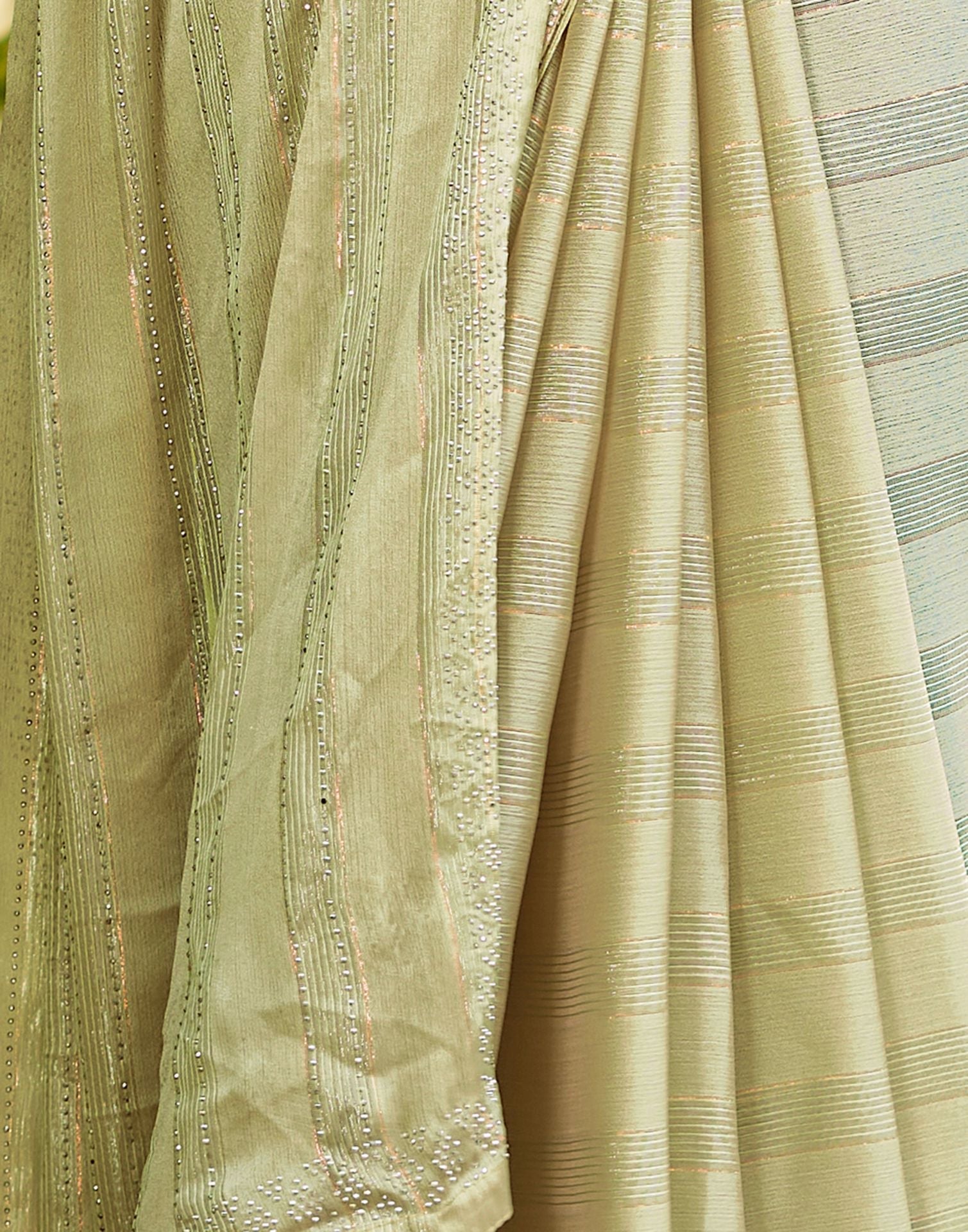 Beige Plain Chiffon Saree