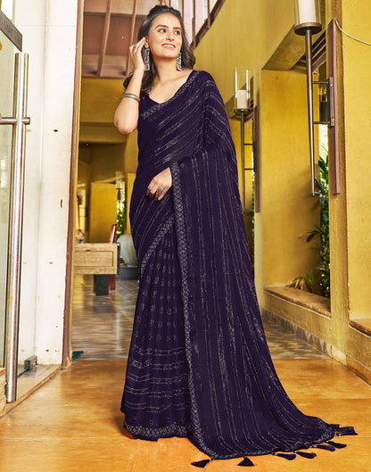 Dark Blue Plain Chiffon Saree