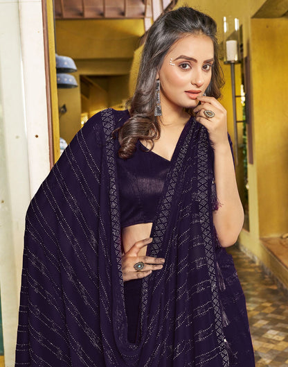 Dark Blue Plain Chiffon Saree