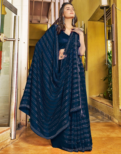 Navy Blue Plain Chiffon Saree