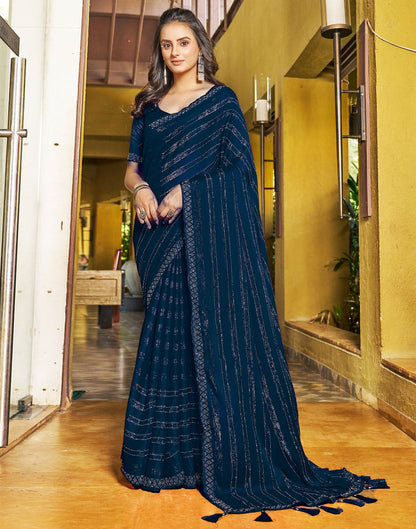 Navy Blue Plain Chiffon Saree