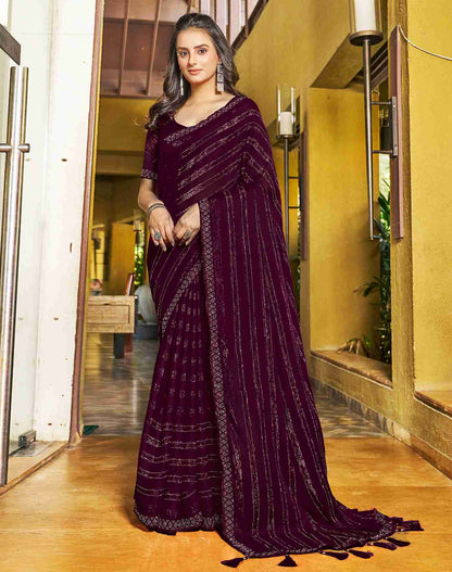 Wine Plain Chiffon Saree