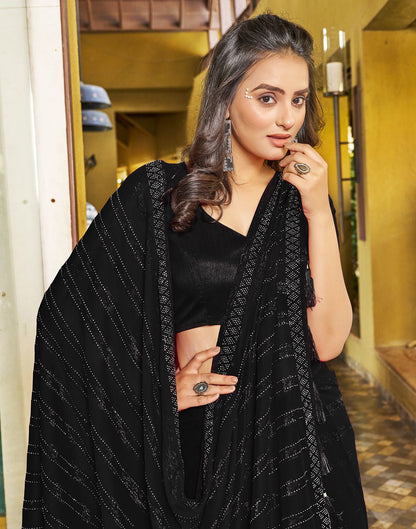 Black Plain Chiffon Saree