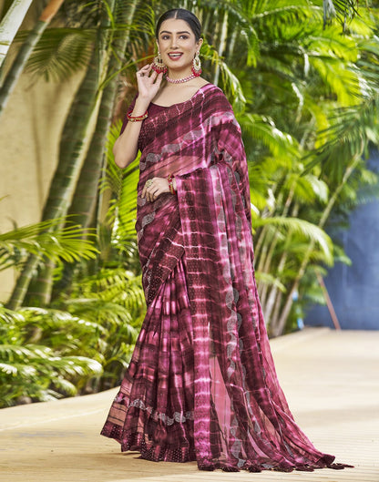 Maroon Printed Chiffon Saree