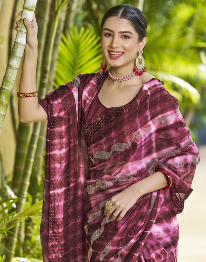 Maroon Printed Chiffon Saree