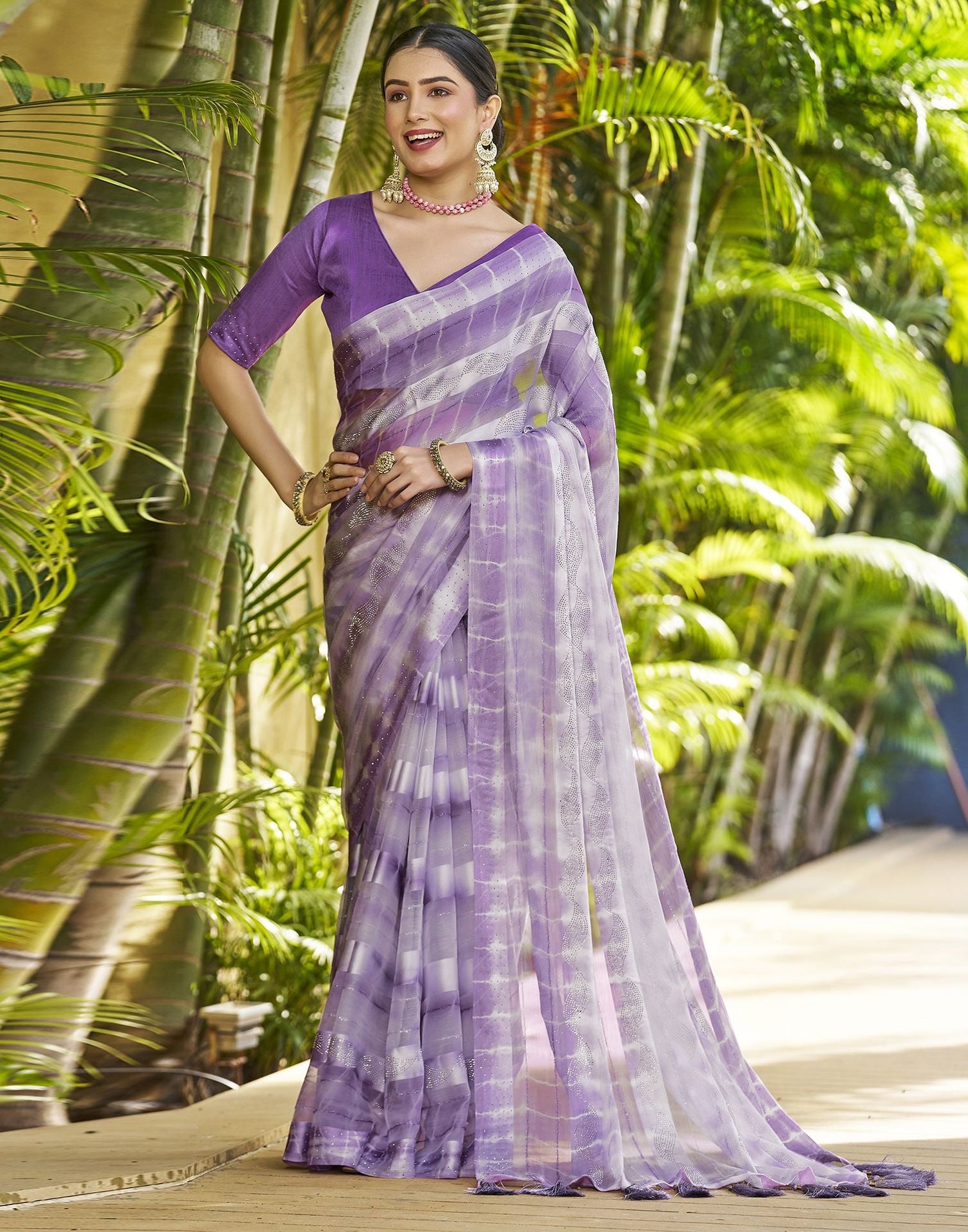 Purple Printed Chiffon Saree