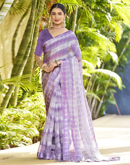 Purple Printed Chiffon Saree