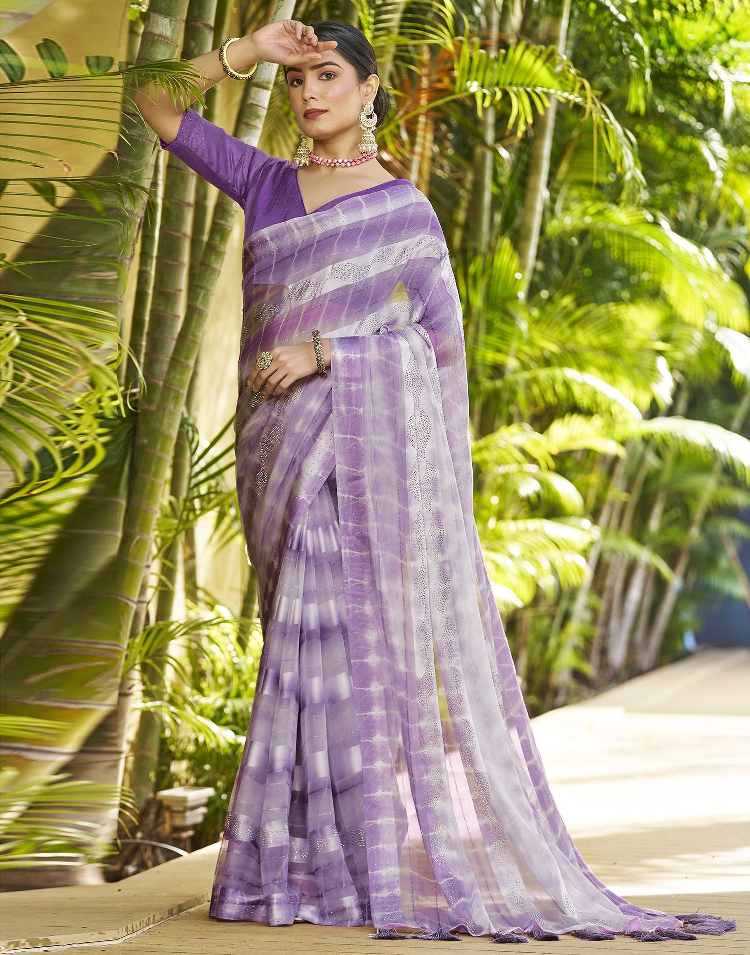 Purple Printed Chiffon Saree