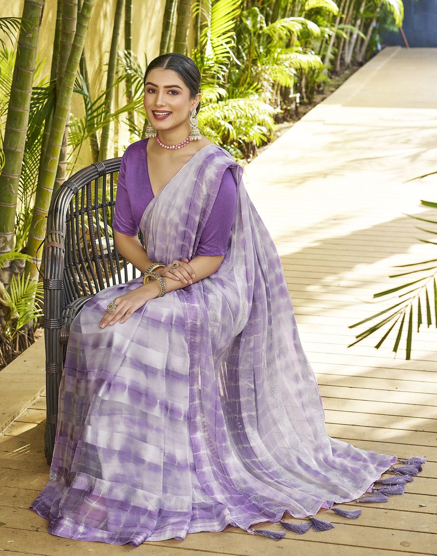 Purple Printed Chiffon Saree