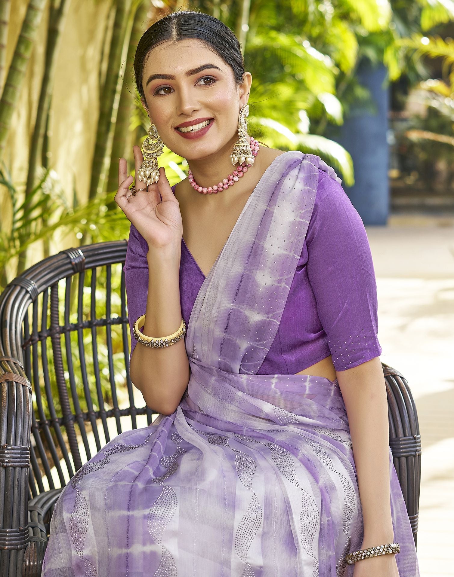 Purple Printed Chiffon Saree