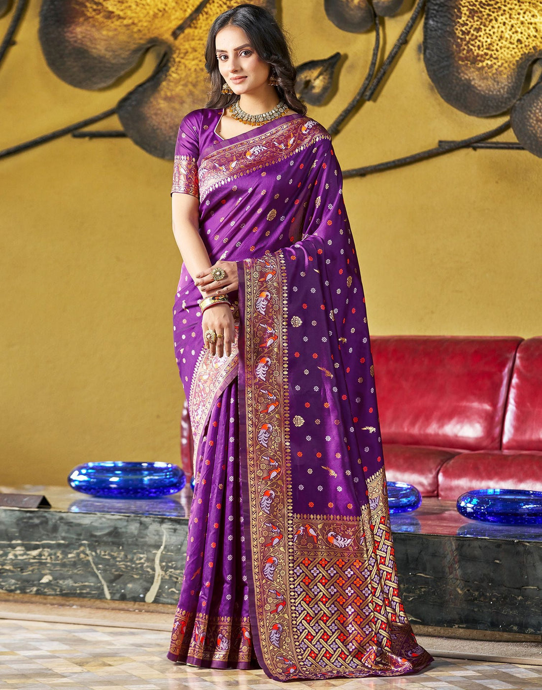 B1G1 Purple Jacquard Silk Saree