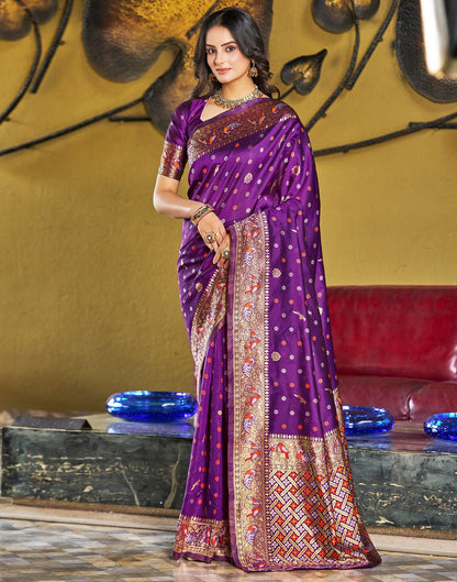 B1G1 Purple Jacquard Silk Saree