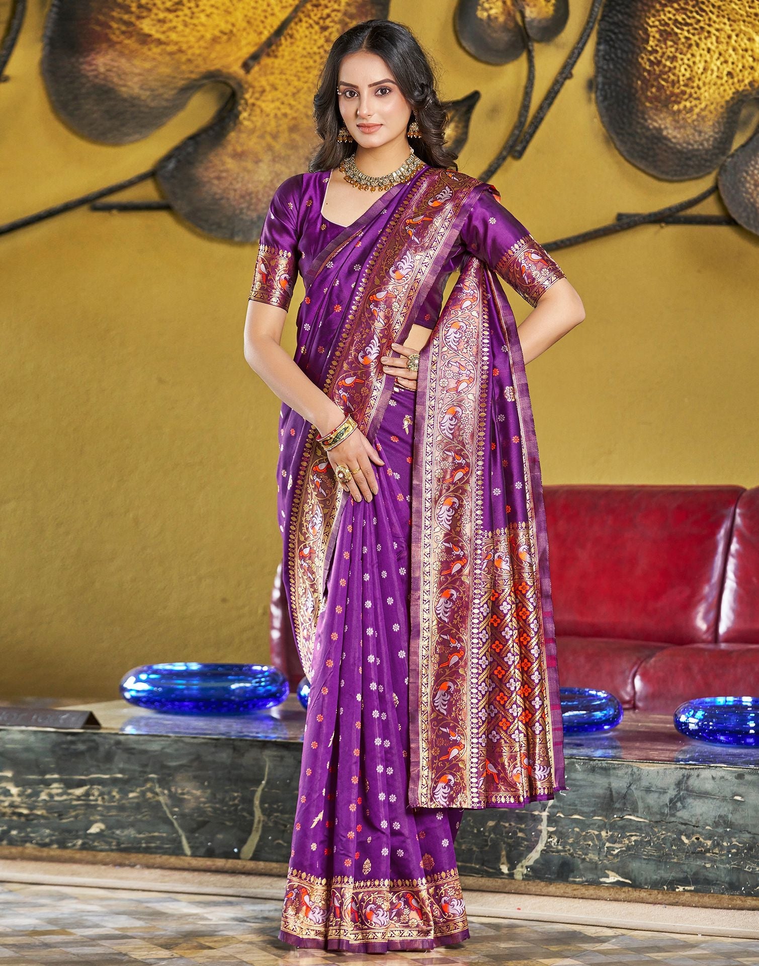 B1G1 Purple Jacquard Silk Saree