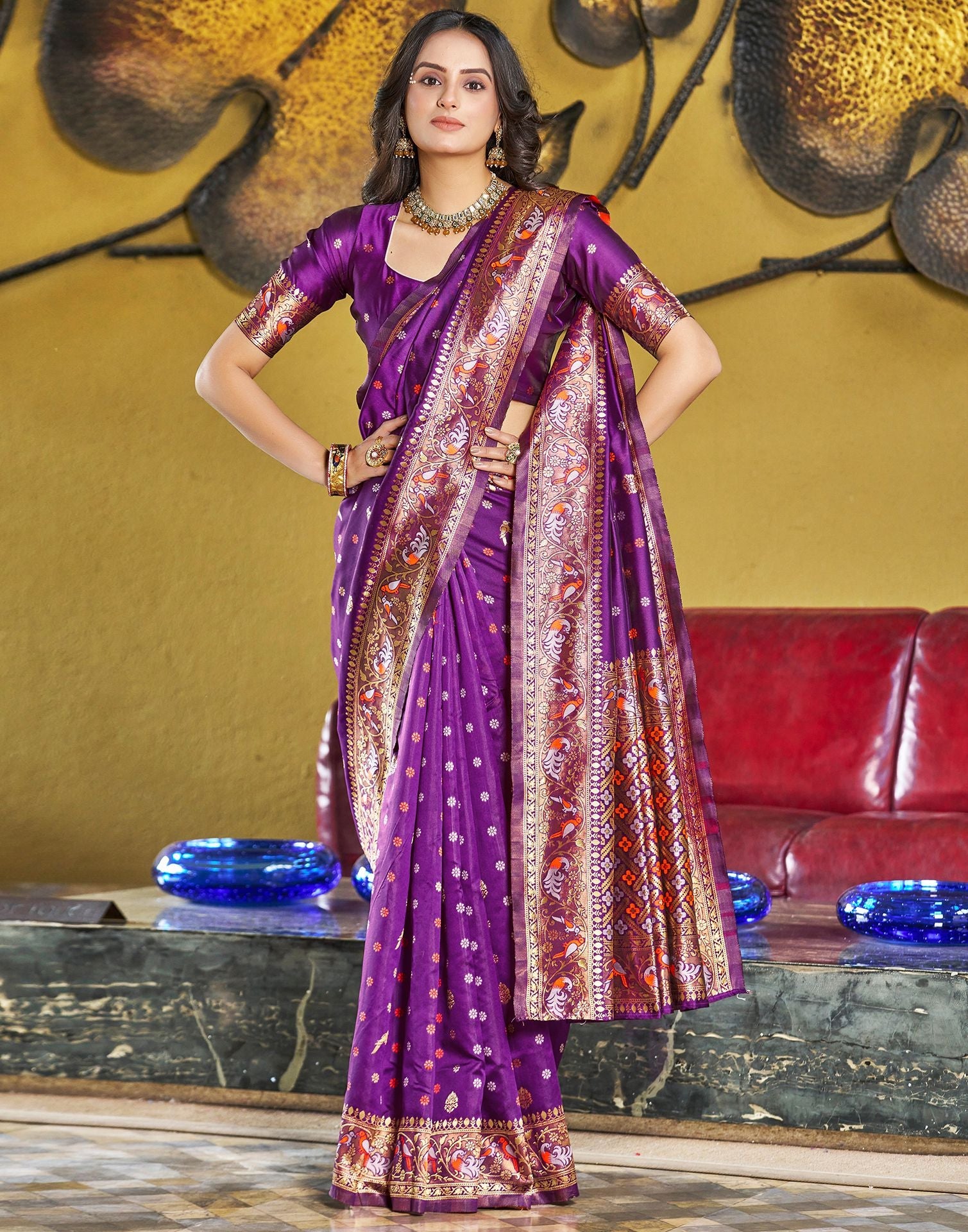 B1G1 Purple Jacquard Silk Saree