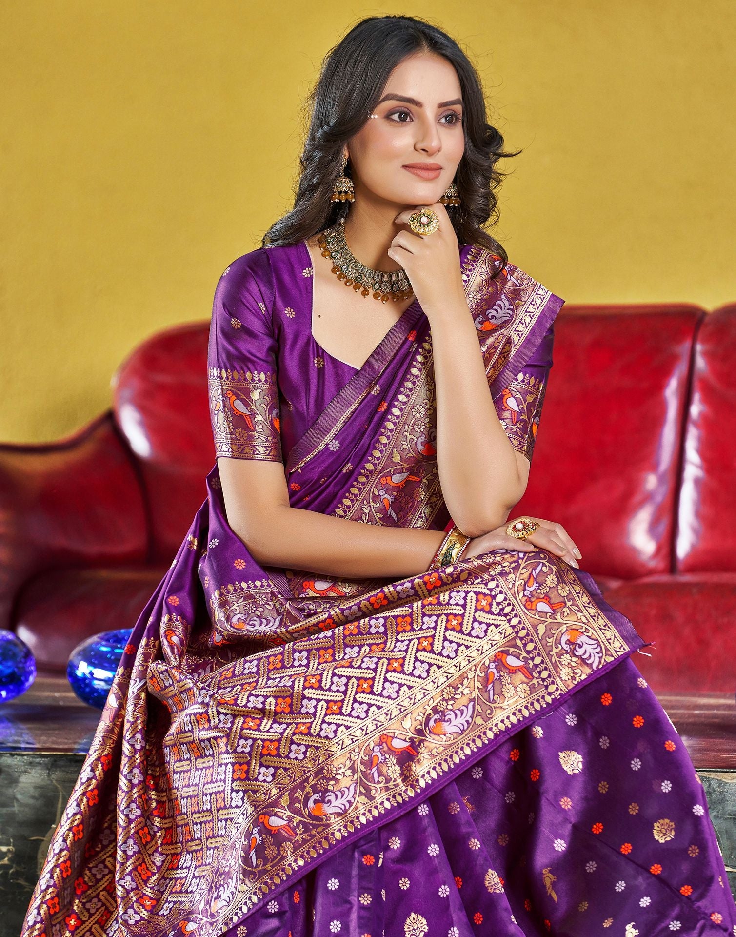 B1G1 Purple Jacquard Silk Saree