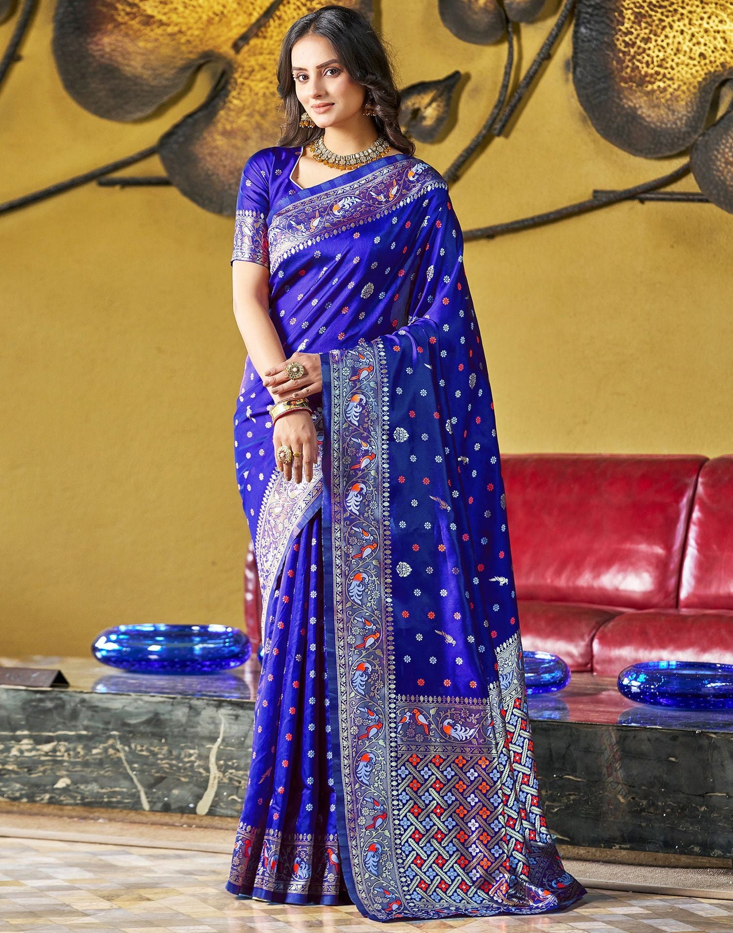 B1G1 Blue Jacquard Silk Saree