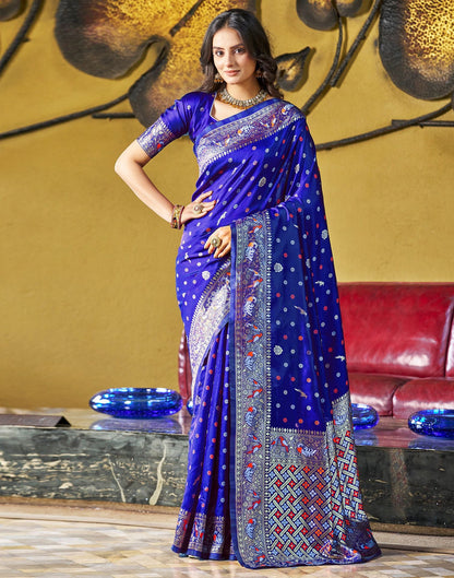 B1G1 Blue Jacquard Silk Saree