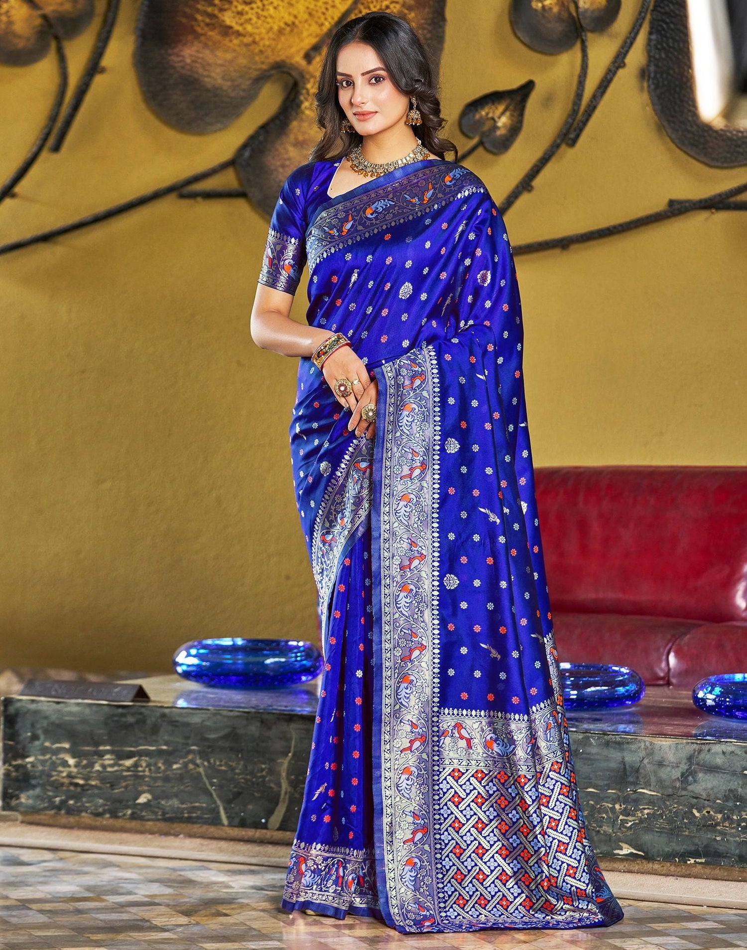 B1G1 Blue Jacquard Silk Saree