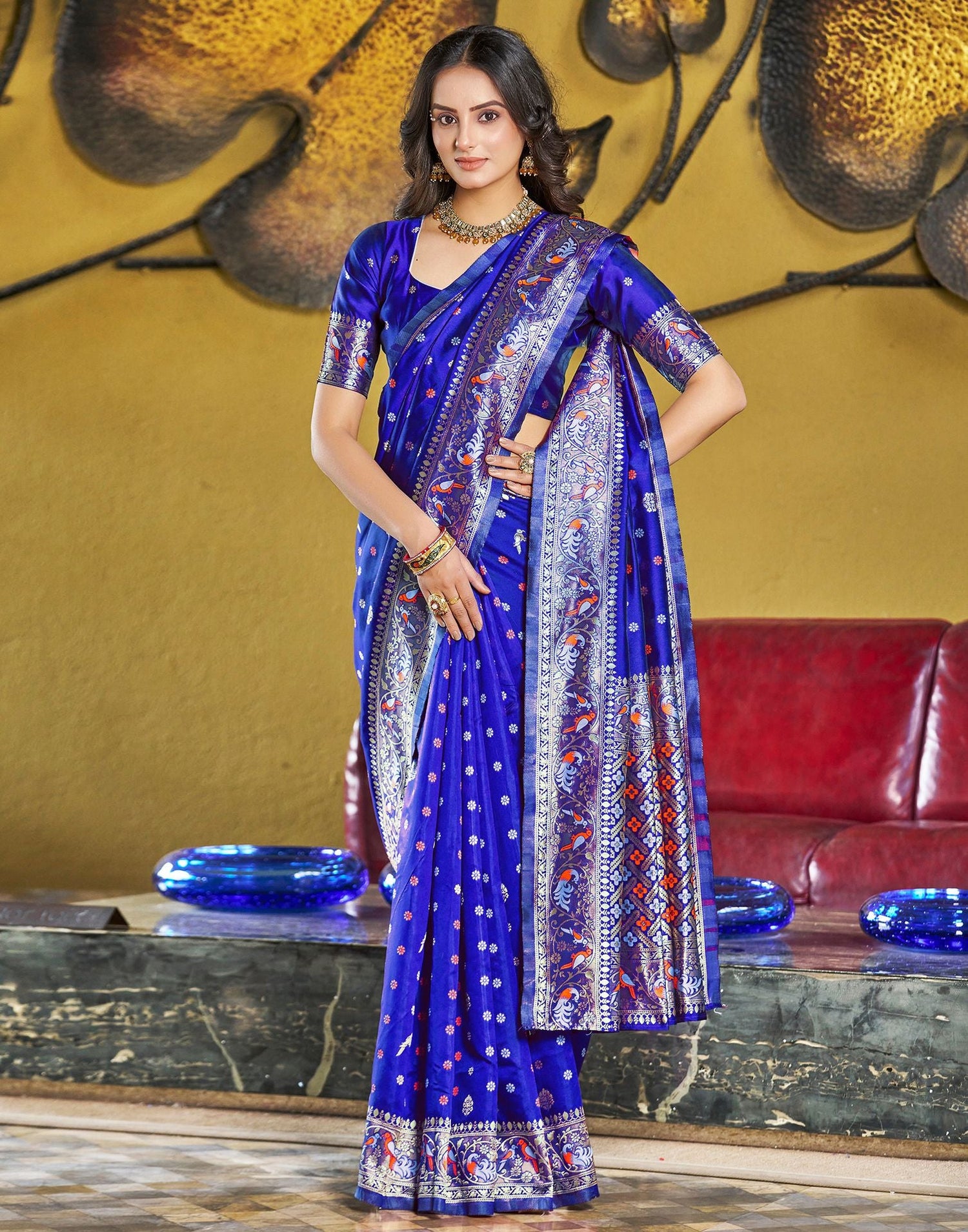 B1G1 Blue Jacquard Silk Saree