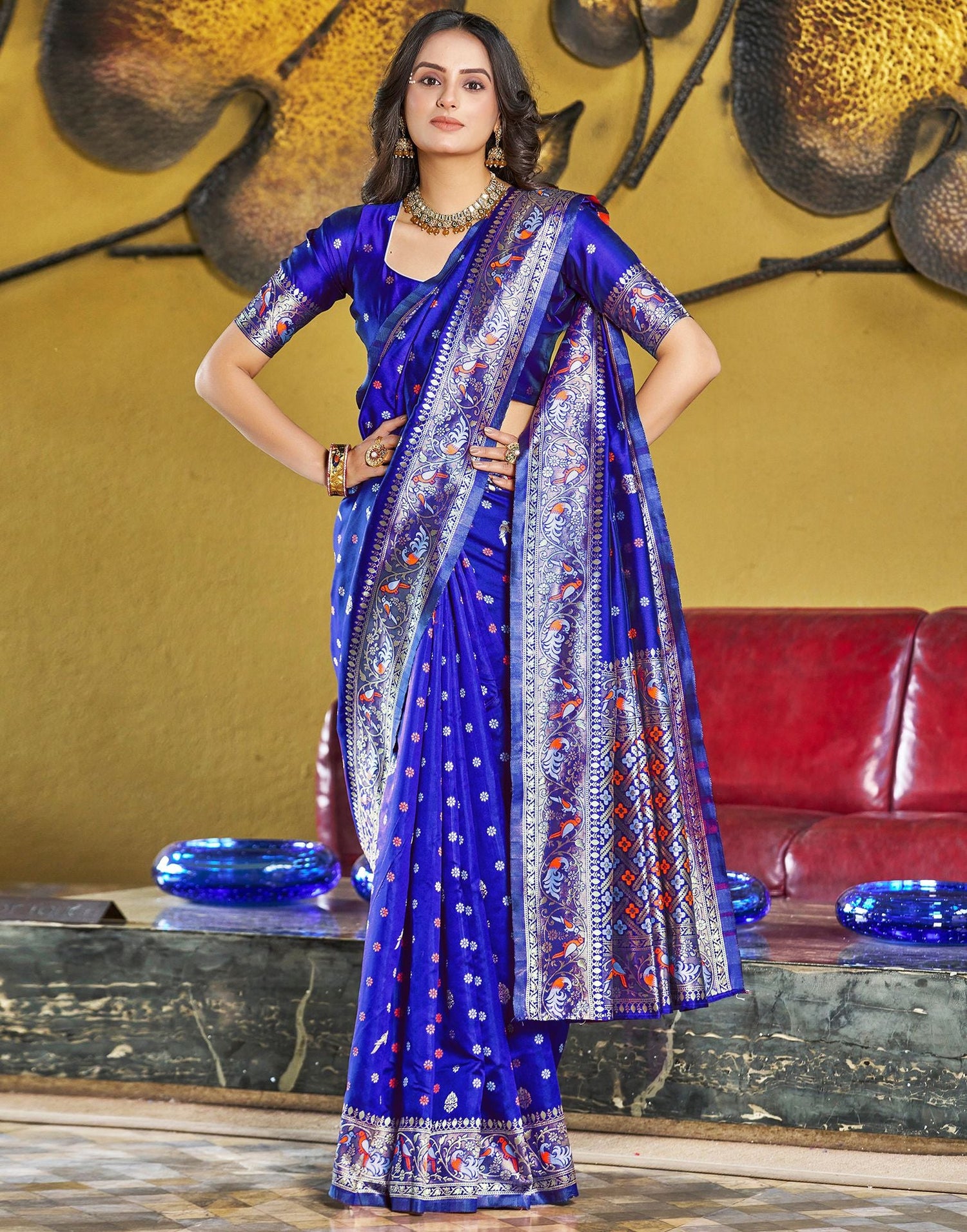 B1G1 Blue Jacquard Silk Saree