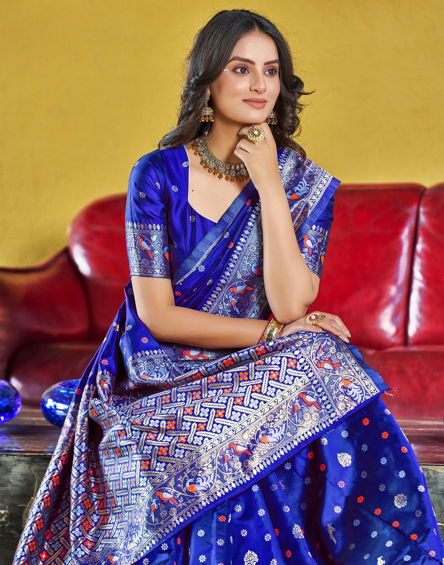 B1G1 Blue Jacquard Silk Saree