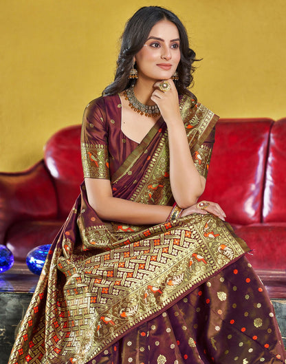 Brown Jacquard Silk Saree