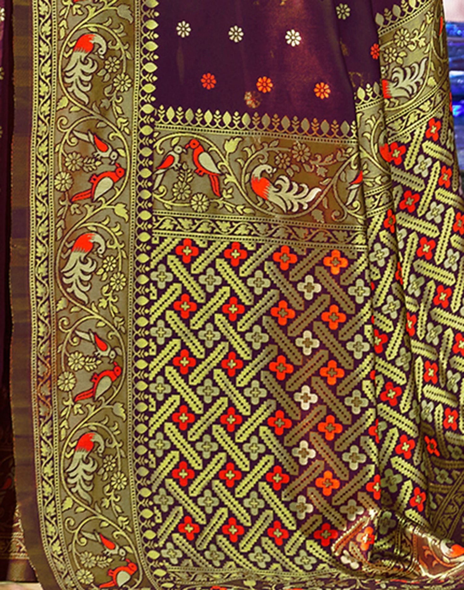 Brown Jacquard Silk Saree