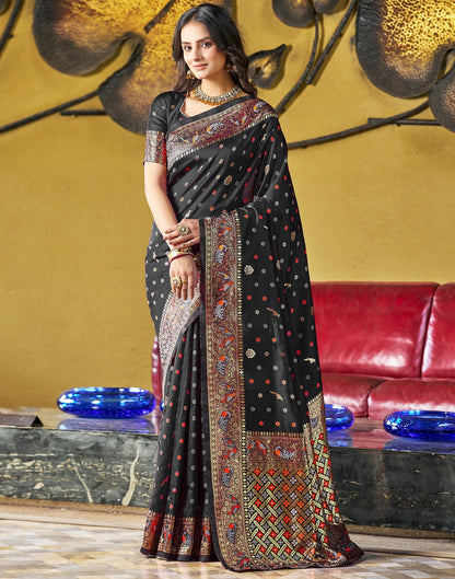 B1G1 Black Jacquard Silk Saree