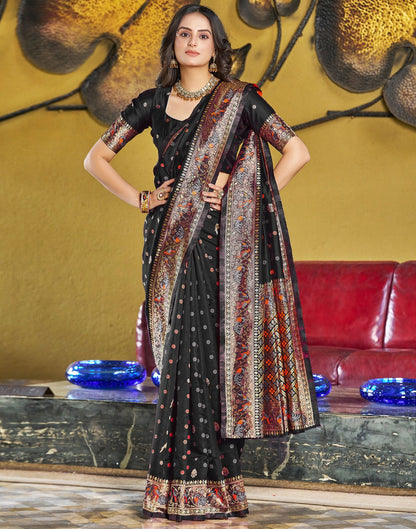 B1G1 Black Jacquard Silk Saree