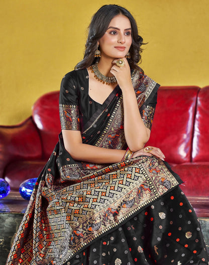 B1G1 Black Jacquard Silk Saree