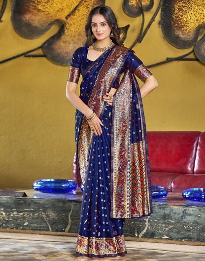 Navy Blue Jacquard Silk Saree