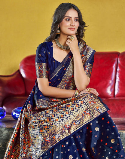 Navy Blue Jacquard Silk Saree