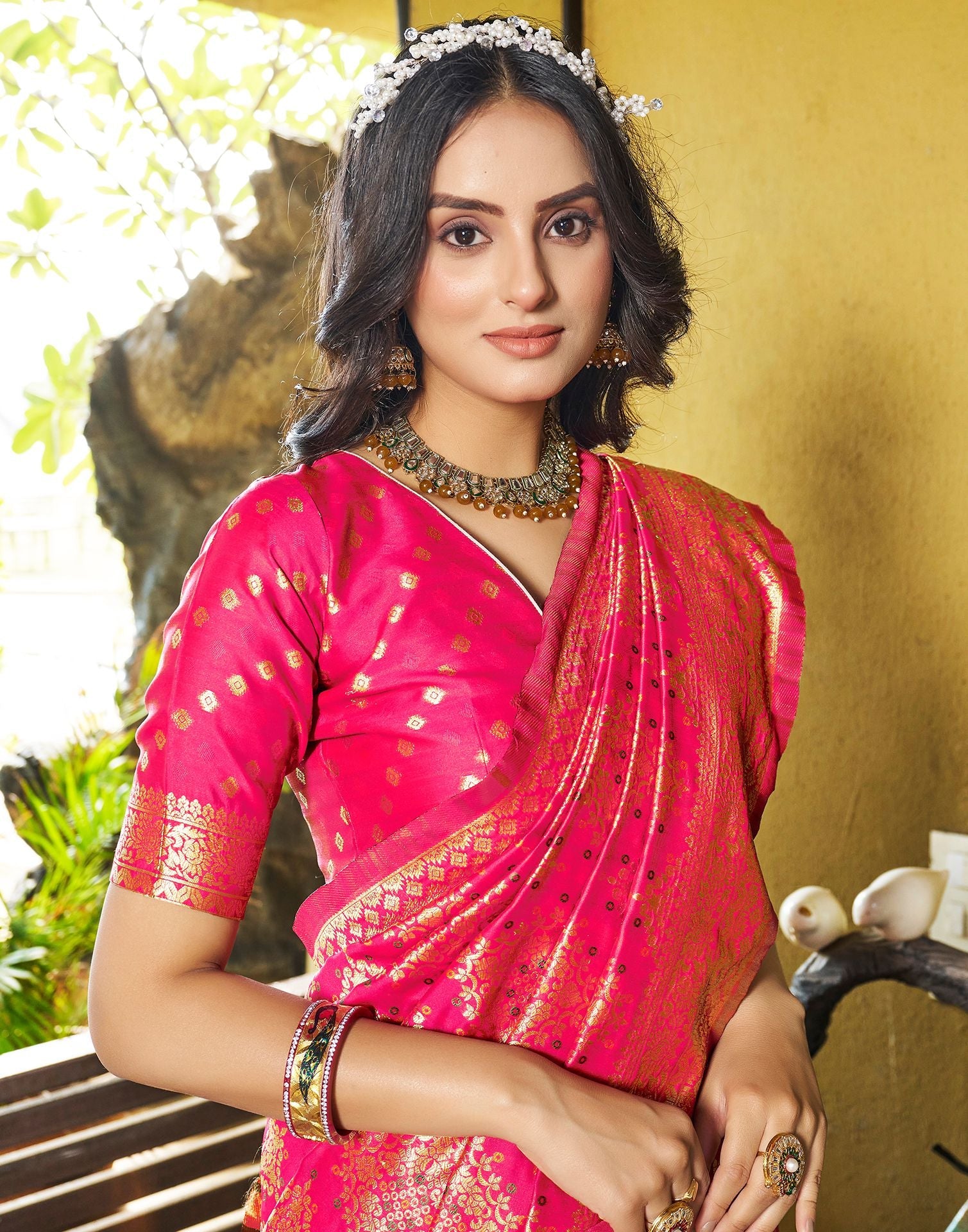 Rani Pink Jacquard Silk Saree