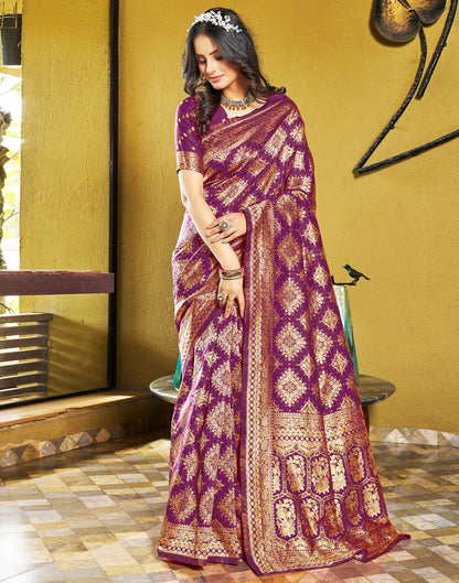 B1G1 Wine Jacquard Silk Saree