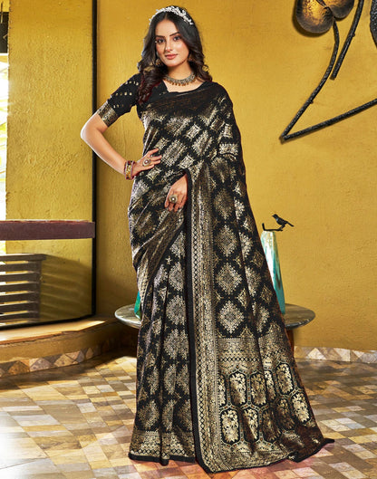 B1G1 Black Jacquard Silk Saree