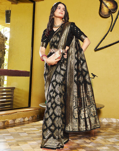 B1G1 Black Jacquard Silk Saree