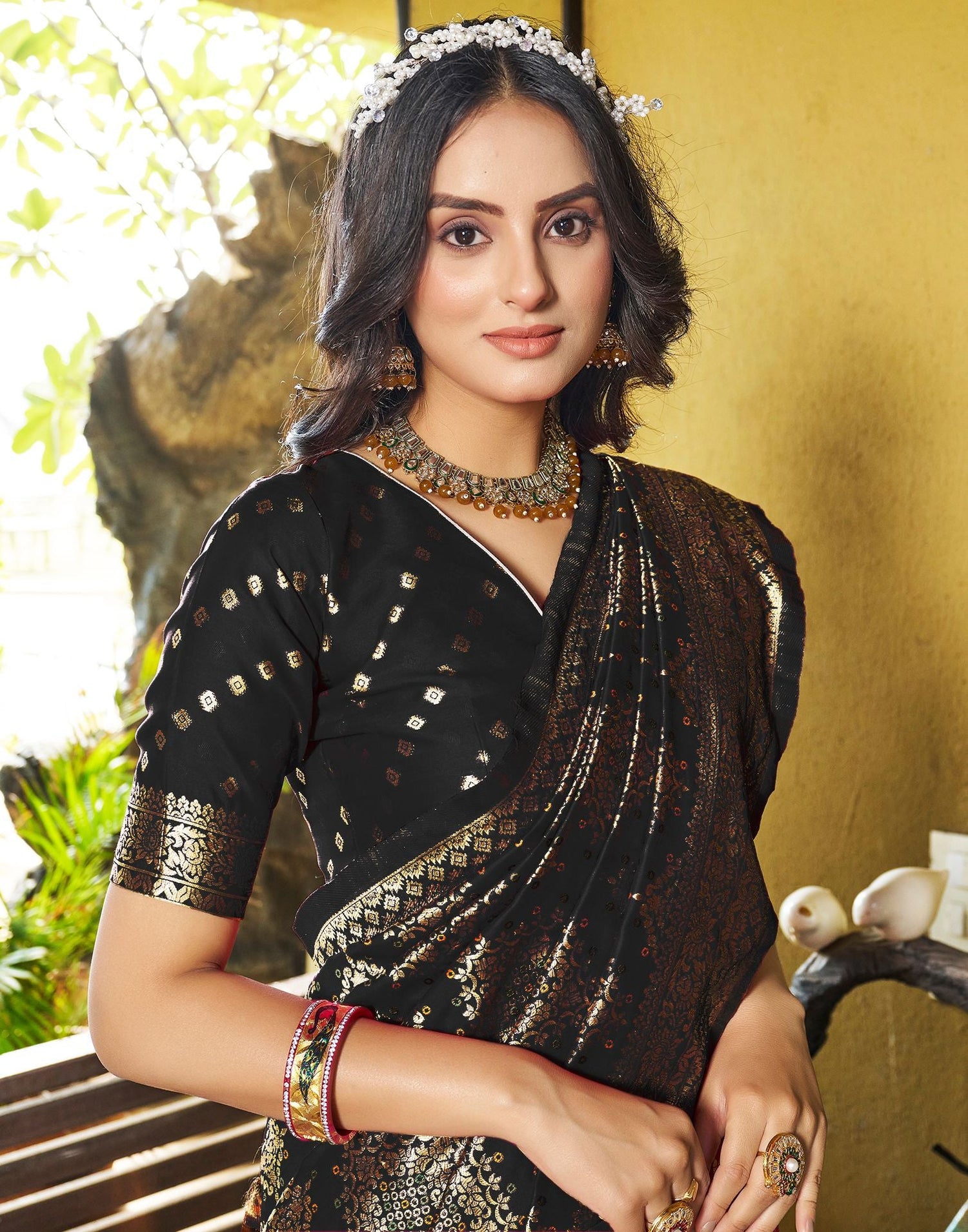 B1G1 Black Jacquard Silk Saree