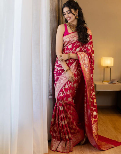 Deep Pink Plain Silk Saree