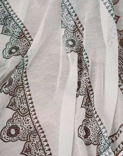 Ready To Wear White Linen Zari Printed Saree